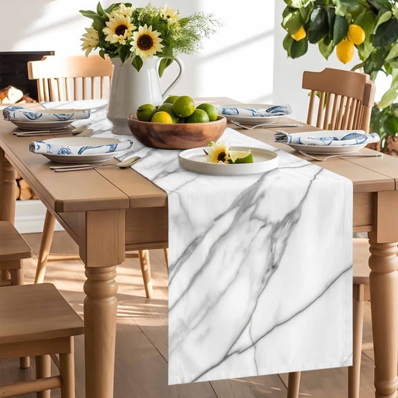 Summer Gary Marble Table Runner, Modern Simple Line Theme Washable Kitchen Table Runners Dress Scarves for Dining Table Decorations Party/Restaurant/Indoor Outdoor Use, 13x72in