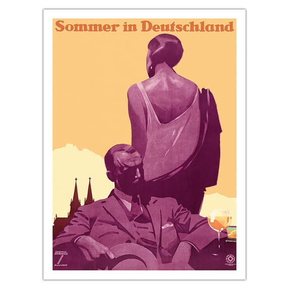 Summer in Germany (Sommer in Deutschland) - A Wonderful Holiday - Vintage Travel Poster by Ludwig Hohlwein c.1927 - Bamboo Fine Art 290gsm Paper Print (Unframed) 24x32in