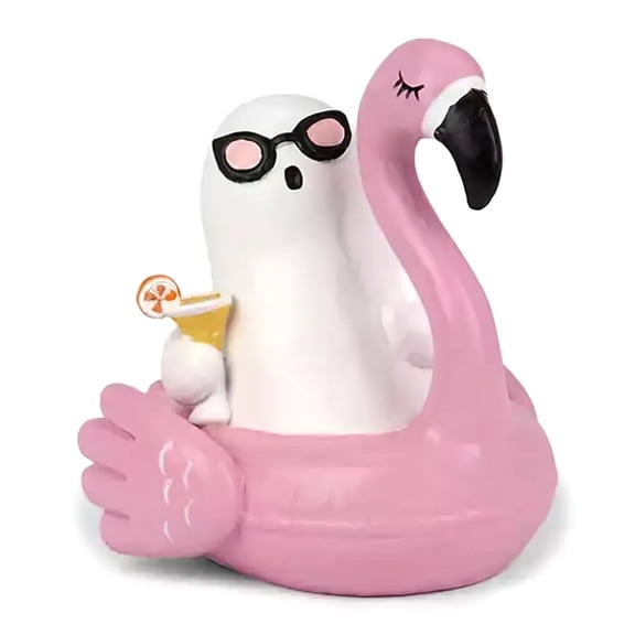 Summer Ghost Flamingo Pool Float  Halloween Spooky Decor, 6" Ghost Flamingo Figurine for Halloween Decoration Indoor, Resin Ghost Statue for Desk Tabletop Centerpieces, Spooky Home Decor