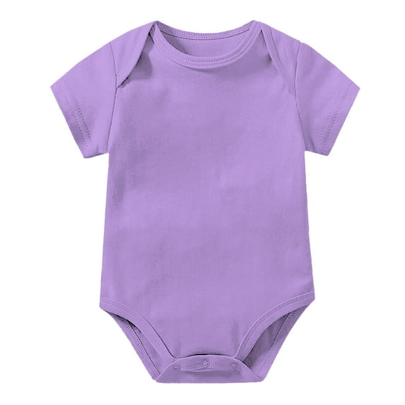 Summer Girls Baby Bodysuit Casual Solid Short Sleeve One Piece Bodysuit Jumpsuits Soft Playwear Purple Rompers 3-6M