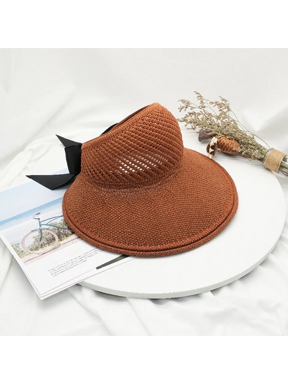 Brown Women's Sun Hats, Foldable Wide Brim Straw Hats Sun Visors For Women Bow Beach Hat Summer,Women's Accessories Sun Hats