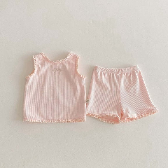 Summer Girls' and Boys' Baby Pure Color Round Neck Lace Trimmed Sleeveless Top and Shorts Set Girls Outfit Size 14 Has Arrived Baby Girl Jacket Mini Matching Set Girl Receiving Blanket Stuff