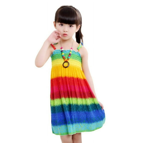 Summer Girls Casual Floral Boho Dress Child Spaghetti Strap Sundress Beach Wear Long Dresses