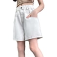 thumbnail image 1 of Summer Girls Denim Shorts with Bow Embroidery Casual Five Pocket Mid Thigh Length Blend Elastic Waist Clothes, 1 of 9