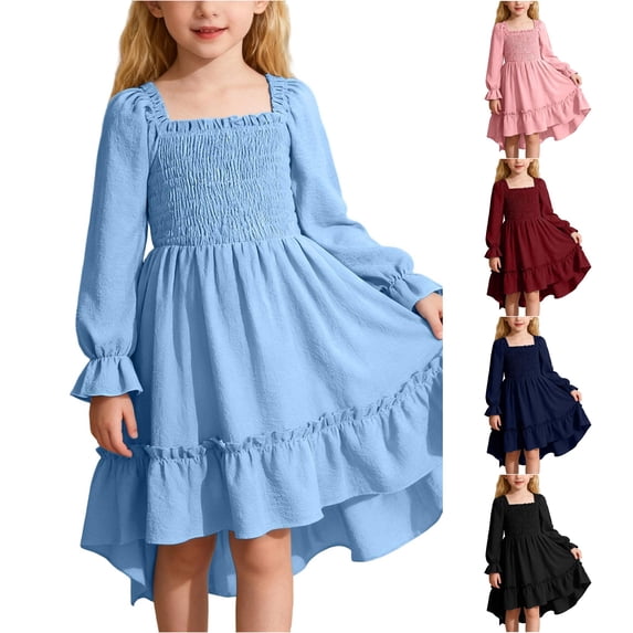 Summer Girls Dress with Square Neck Flutter Sleeves and Flared Elegant Ruffle Boho Length Party Dress for Toddler Kids Jean Dress Baby