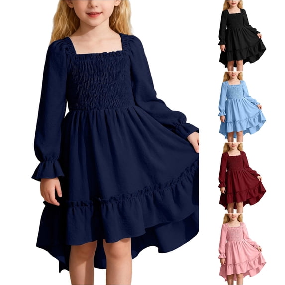 Summer Girls Dress with Square Neck Flutter Sleeves and Flared Elegant Ruffle Trim Boho Length Party Dress for Toddler Kids Jean Dress Baby