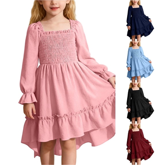 Summer Girls Dress with Square Neck Flutter Sleeves and Flared Elegant Ruffle Boho Length Party Dress for Toddler Kids Jean Dress Baby