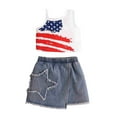 thumbnail image 1 of Summer Girls One Shoulder Star Spangled Flag Printed Denim Skirt Set, 1 of 8