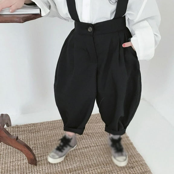 Summer Girls Overalls Wide Leg Pants,Black,3-8Y