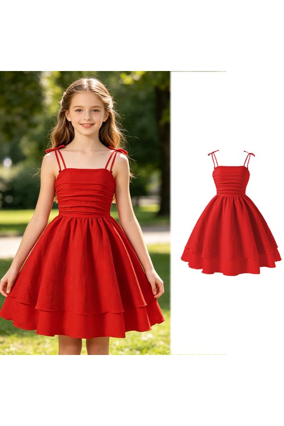 Summer Girls Solid Color Dress With Bow Knot Sleeveless For Kids Holiday Sweaters for Girls Long Frocks for Girls 4 Years Girls Dresses with Short Sleeves Girls Half Sleeve Prom Dresses Girls Dresses