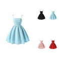 thumbnail image 1 of Summer Girls Solid Color Dress With Bow Knot, Sweet Spaghetti Straps Smocked Ruched A Line Swing Dress, Flowy Double Layered Tween Girl Party Dresses, 1 of 4