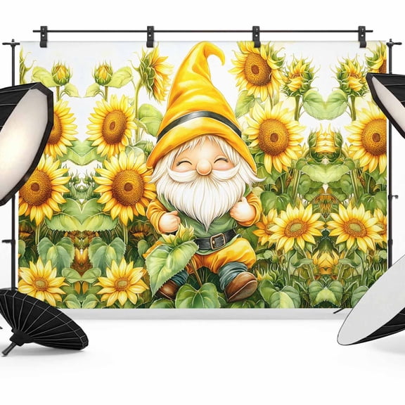 Summer Gnome Backdrop for Photography, Farmhouse Sunflower Yellow Floral Rustic Photo Backdrop Portrait Background Party Banner Photo Backgrounds for Studio Booth Props, 10x8ft