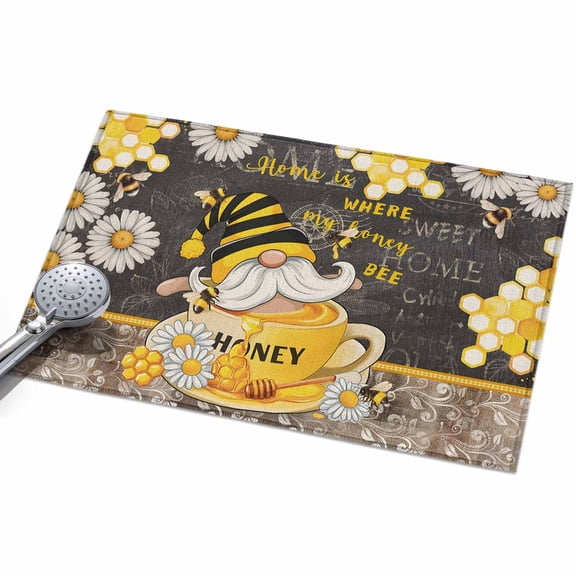 Summer Gnome Front Door Rugs 2x3ft Bee Daisy Honeycomb Honey Washable Rug, Non Slip Indoor Carpet Absorbent Floor Mat for Living Room Bedroom Dining Room