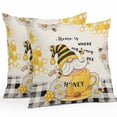 thumbnail image 1 of Summer Gnome Outdoor Waterproof Pillow Covers 24x24 Pack of 2 Bee Daisy Honeycomb Honey Linen Plaid Decorative Outdoor Pillow Covers Square Cushion Cases for Patio Furniture Pergola Couch, 1 of 4