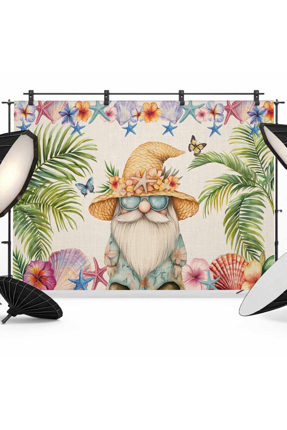 Summer Gnome Photography Backdrop 7x5FT, Starfish Shell Butterfly Photo Backdrops, Background for Photography Studio Photo Studio Background, Back Drop for Photoshoot