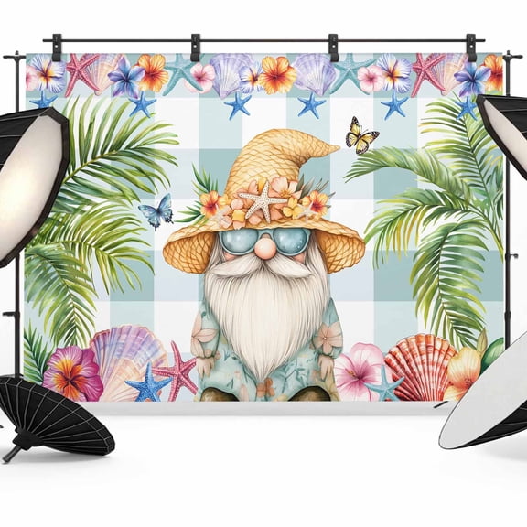 Summer Gnome Photography Backdrop 7x5FT, Starfish Shell Butterfly Photo Backdrops, Background for Photography Studio Photo Studio Background, Back Drop for Photoshoot