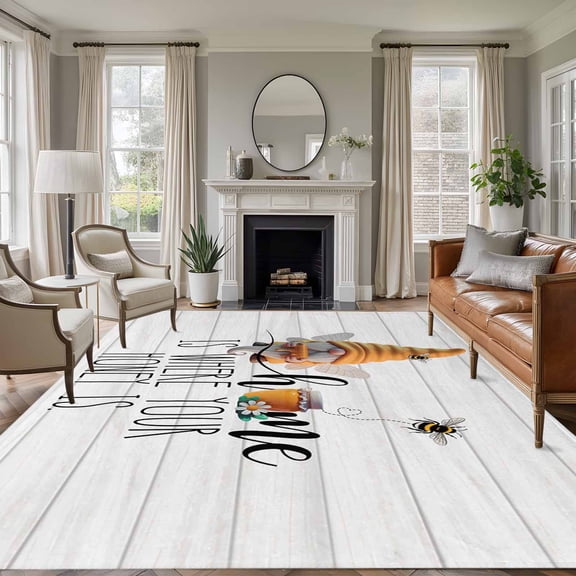 Summer Gnomes Bees Area Rug 6x9 Washable Rug Non Slip Farmhouse Chic Honey Wooden Grain Large Area Rug Soft Stainresistant Indoor Floor Carpet for Living Room Bedroom Home Office Dining Room Nursery