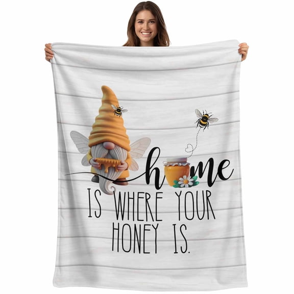 Summer Gnomes Bees Blanket Soft Cozy Warm Throw Blanket for Couch, Plush Fuzzy Flannel Fleece Blankets for Sofa, Farmhouse Chic Honey Wooden Grain Bed Blankets Lightweight Gifts for Women, 30"x40"