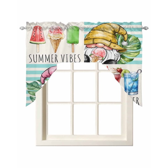 Summer Gnomes Kitchen Curtains Swag Valance for Windows/Bathroom/Cafe, Palm Leaves Ice Cream Splicing Rod Pocket Drape Panel Swag Curtain Valance for Bedroom/Living Room 55''x36''