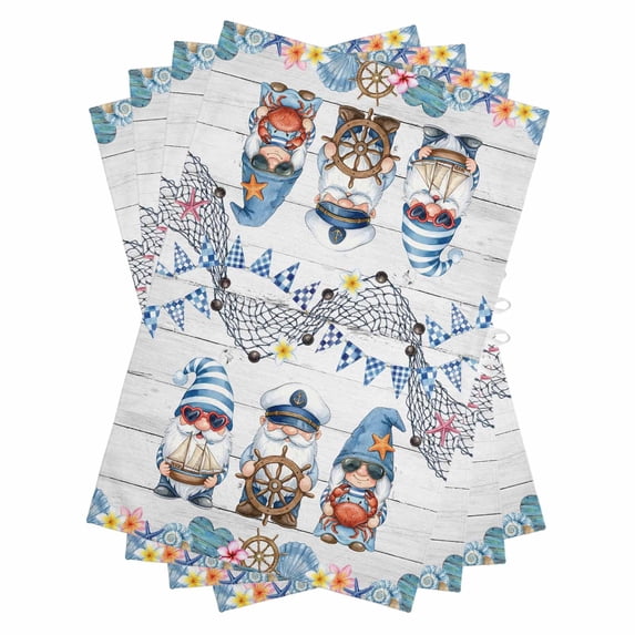 Summer Gnomes Nautical Kitchen Towels Set of 4, Water Absorbent Dish Towel, Blue Coastal Grey Wooden Decorative Hand Towels - Quick Drying Cloth for Cooking Baking, 18x28 Inch