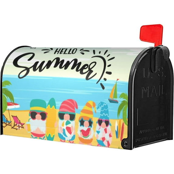 Summer Gnomes and Tropical Beach Mailbox Covers Magnetic Standard Size, Spring Summer Magnetic Mailbox Covers Mailbox Wraps Post Letter Box Cover for Holiday Outside Yard Decor 18"x21"