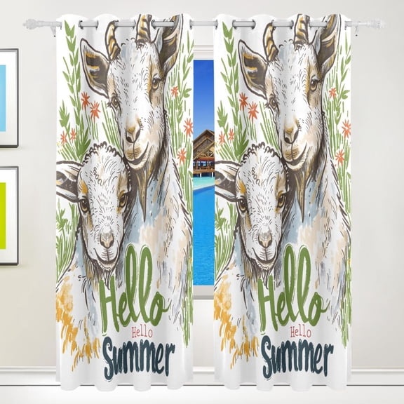 Summer Goats Sheeps Black Out Curtains 84 Inch Length for Bedroom Living Room Windows 2 Panels Set