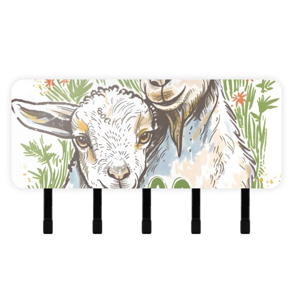 Summer Goats Sheeps Mail Holder Organizer Wall Mount with Shelf Key Holder Key Rack with 5 Key Hooks for Wall Decorative