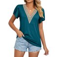 thumbnail image 1 of Summer Gold Lace Women's V-neck Tile Short-sleeved Solid Color T-shirt Top, 1 of 8