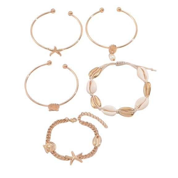 Summer Gold Tone Shell And Pearls Bracelet Chic Beach Jewelry For Women