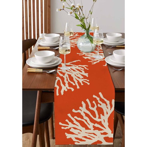 Summer Gradient Blue Ocean Wave Table Runner 13x36in Non-Slip Cotton Linen Table Runners, Abstract Water Ripple Dresser Scarves TableRunner for Dinner Kitchen Dining Wedding Party