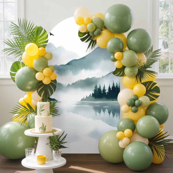 Summer Gradient Lake Tree Forest Arch Backdrop Cover Stretchy Spandex Arch Cover 6ft, Country Landscape Painting Round Top Chiara Stand Covers for Wedding Birthday Party Ceremony Banquet