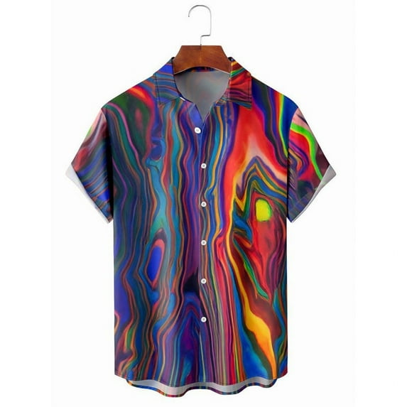 Summer Gradient Line Print Camisa Men's Summer Hawaii Beach Shirts Holiday Party Oversized Lapel Street Social Apparel 4XL
