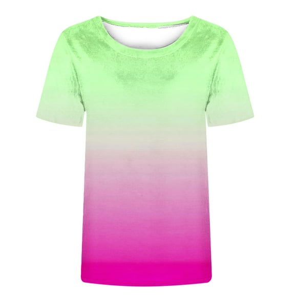Summer Gradient Tee for Women Short Sleeve Loose Tshirts Casual Crewneck Blouses Fashion Outfits