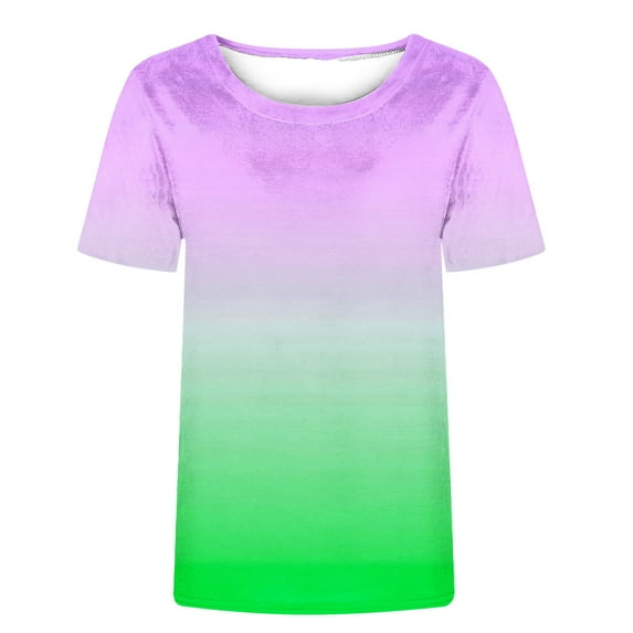 Summer Gradient Tee for Women Short Sleeve Loose Tshirts Casual Crewneck Blouses Fashion Outfits