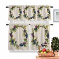 thumbnail image 1 of Summer Grape Wreath Kitchen Curtains Valances 3 Piece Set, Retro Watercolor Purple Grapes Green Leaf Linen Rod Pocket Tier Curtain and Valance Drapes for Small Window 36 Inch Length for Bedroom Cafe, 1 of 9