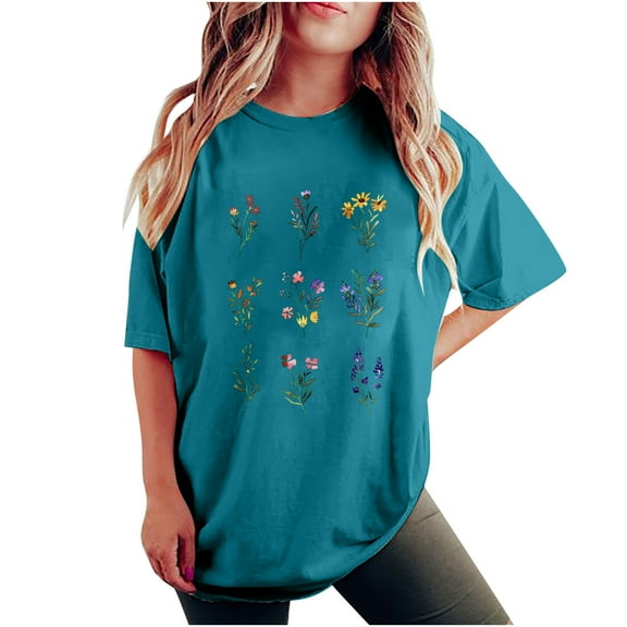Young adult fashion Summer Graphic Tees for Women 2025 Blouses for Women Dressy Casual Womens Plus Size T Shirts Loose Fit
