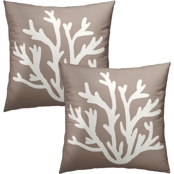 Summer Gray Coral Throw Pillow Cover 16x16 Inch Pack of 2 Grey and White Beach Ocean Cushion Pillow Case Square Cotton Nautical Coastal Pillowcase for Party Bed Sofa Home Car Bedroom Outdoor