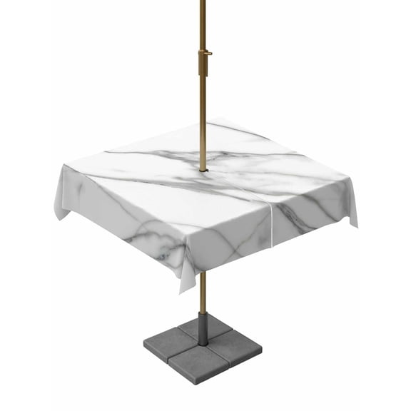 Summer Gray Marble Square Outdoor Tablecloth with Umbrella Hole Modern Simple Line Theme 54x54 Inch Waterproof Table Cover Zippered Table Cloth for Garden Patio