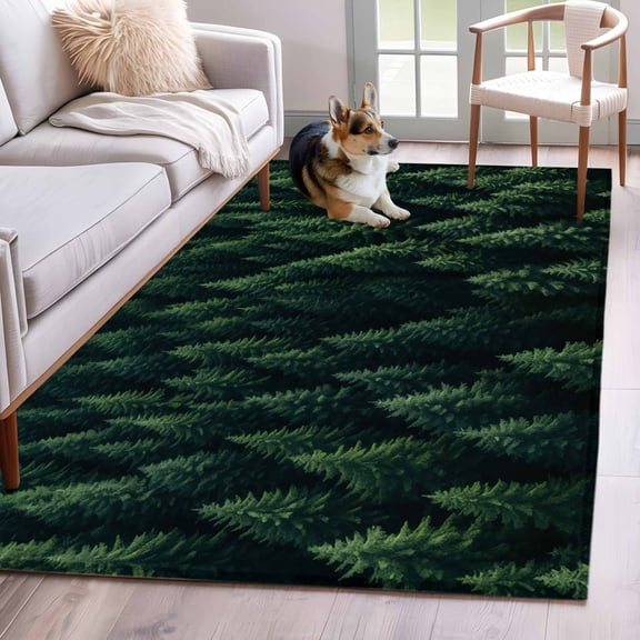 Summer Green 4x6 Area Rugs for Living Room, Pine Trees Forest Texture Non Slip Floor Mat Washable Low-Profile Indoor Carpet for Bedroom, Dining Room, Bathroom