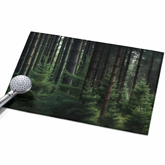 Summer Green Area Rugs 2x3ft Forest Pine Trees Floor Rug&nbsp;Non Slip Low Pile Ultra Soft Throw Carpet for Entryway Indoor Entrance Kitchen Bathroom