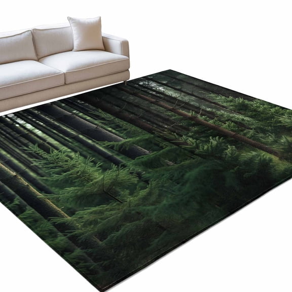 Summer Green Area Rugs 6x9ft Forest Pine Trees Floor Rug Non Slip Low Pile Ultra Soft Throw Carpet for Entryway Indoor Entrance Kitchen Bathroom