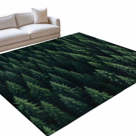 Summer Green Area Rugs 6x9ft Pine Trees Forest Texture Floor Rug Non Slip Low Pile Ultra Soft Throw Carpet for Entryway Indoor Entrance Kitchen Bathroom