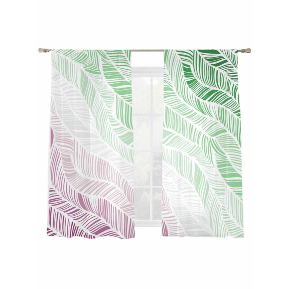 Summer Green Beach Sheer Curtains 2 Panels Set Modern Abstract Gradient Green Purple Waves Stripe Sheer Window Curtains Light Filtering Rod Pocket Voile Drapes for Bedroom Living Room 52"x63"