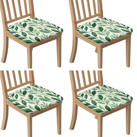 Summer Green Classic Art Seat Covers for Dining Room Chairs Set Of 4,Stretch Printed Washable Chair Seat Cover with Elastic Ties and Button,Removable Waterproof Couch Cushion Covers
