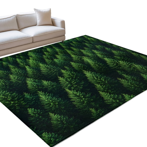 Summer Green Forest Area Rugs 6x9ft Pine Trees Forest Nature Landscape Floor Rug Non Slip Low Pile Ultra Soft Throw Carpet for Entryway Indoor Entrance Kitchen Bathroom