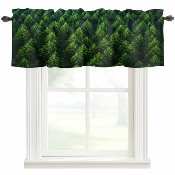 Summer Green Forest Valances for Windows Pine Trees Forest Landscape Style Rod Pocket Curtain Valance Window Treatment Short Curtains for Kitchen Living Room, 42"x18"