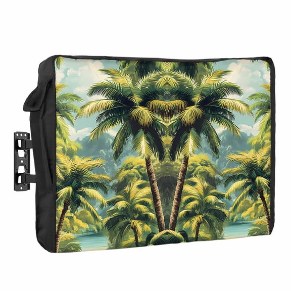 Summer Green Forest Waterproof Outdoor TV Cover, Vintage Watercolor Palm Trees Outside Weatherproof TV Enclosures for 80 to 85 Inch LCD Television Shield Flat Screen Protectors