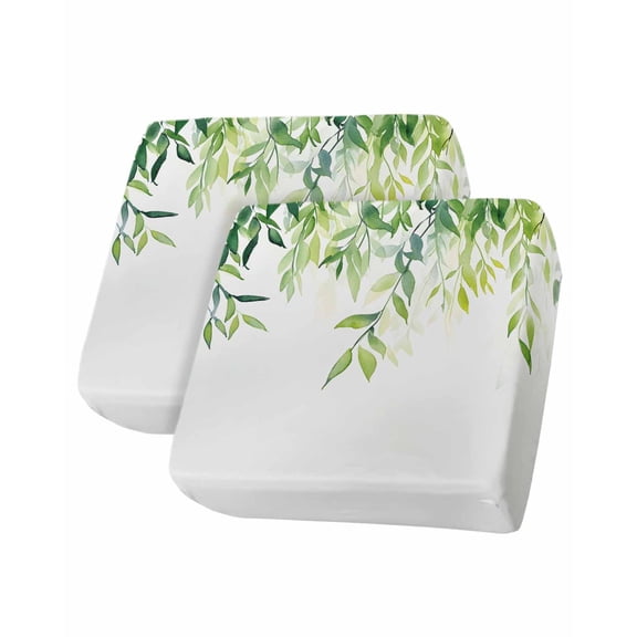 Summer Green Leaf Sofa Couch Cushion Covers Washable, Removable Stretchable Sectional Couch Covers, Pastoral Spring Botanical Vines Slipcovers for L & T Shape Sofa Furniture Protector S Size 2 pcs