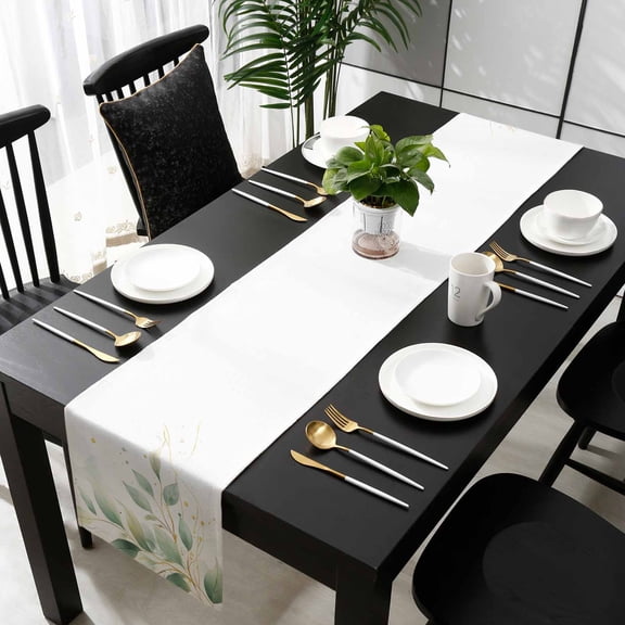 Summer Green Leaves Cotton Linen Table Runner 16 x 72 inch Pastoral Spring Country Plants Non-slip Rectangular Dining Table Decor for Wedding Party Holiday Dinner