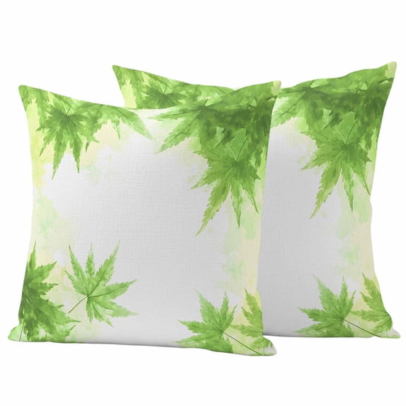 Summer Green Leaves Outdoor Waterproof Pillow Covers, Country Botanical Pastoral Plants Decorative Square Throw Pillowcase Sofa Cushion Sham for Patio/Couch/Chair, 16"x16" 2 Pack
